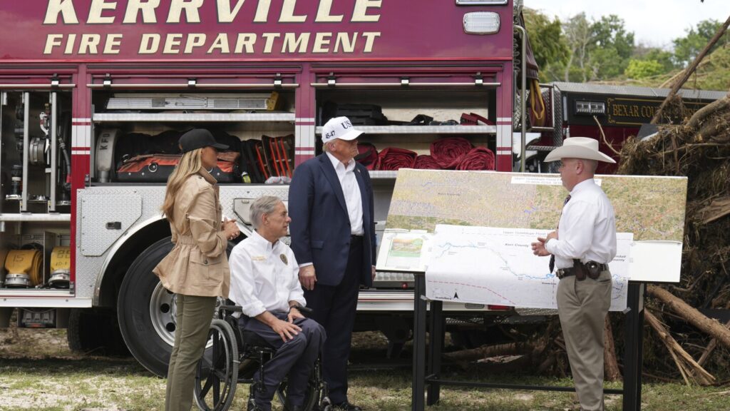 Trump tours Texas flood sites and defends officials as questions mount about response Trump tours Texas flood sites and defends officials as questions mount about response