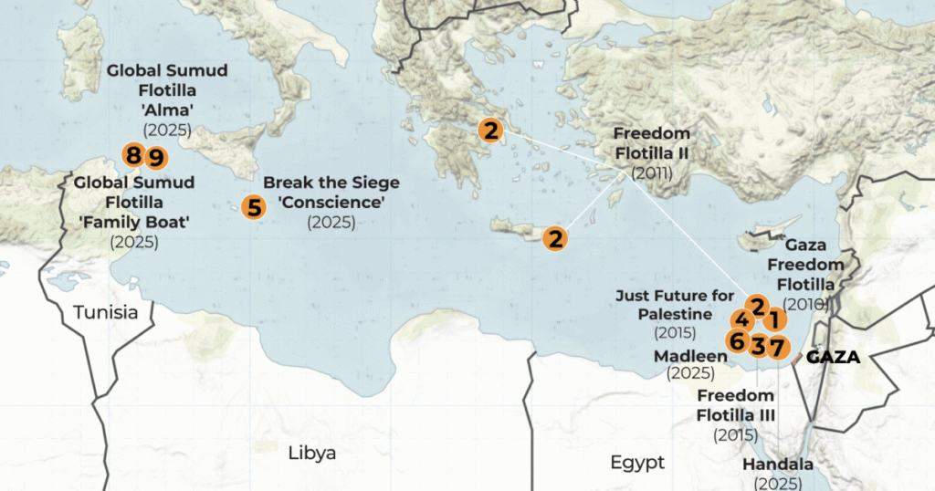 Map: Israel has attacked, intercepted all Gaza-bound flotillas since 2010 Map: Israel has attacked, intercepted all Gaza-bound flotillas since 2010
