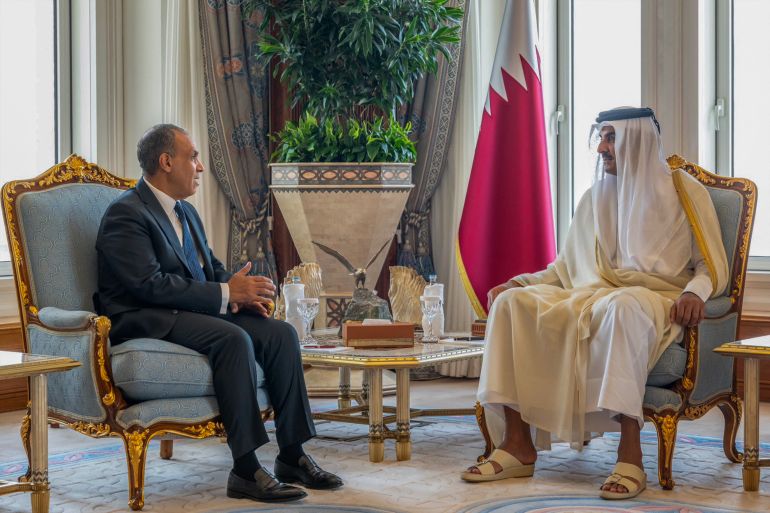 This handout picture made available by the Qatar Amiri Diwan shows Qatar's Amir Sheikh Tamim bin Hamad al-Thani receiving Egypt's Foreign Minister Badr Abdelatty in Doha on September 11, 2025. World leaders, including the US President, sharply criticised Israel on September 9 for targeting Hamas leaders in the capital of Qatar, a Western ally which has hosted multiple rounds of Gaza ceasefire talks.
