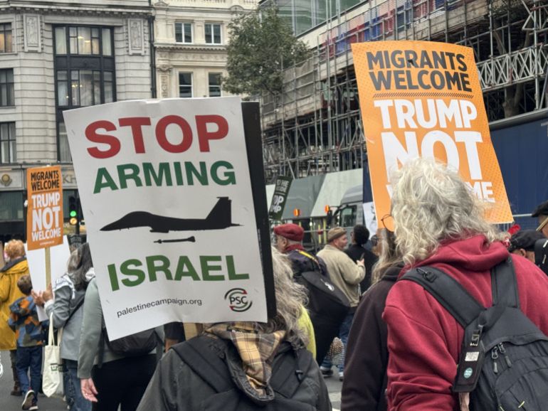 Thousands of demonstrators stage a rally in London to protest US President Donald Trump