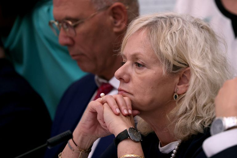 Israel's Attorney General Gali Baharav-Miara listens on as she attends a cabinet meeting at the Bible Lands Museum in Jerusalem on June 5, 2024. GIL COHEN-MAGEN/Pool via REUTERS