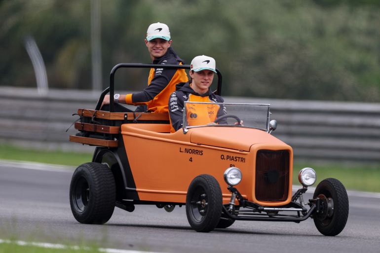 Lando Norris and Oscar Piastri in action.