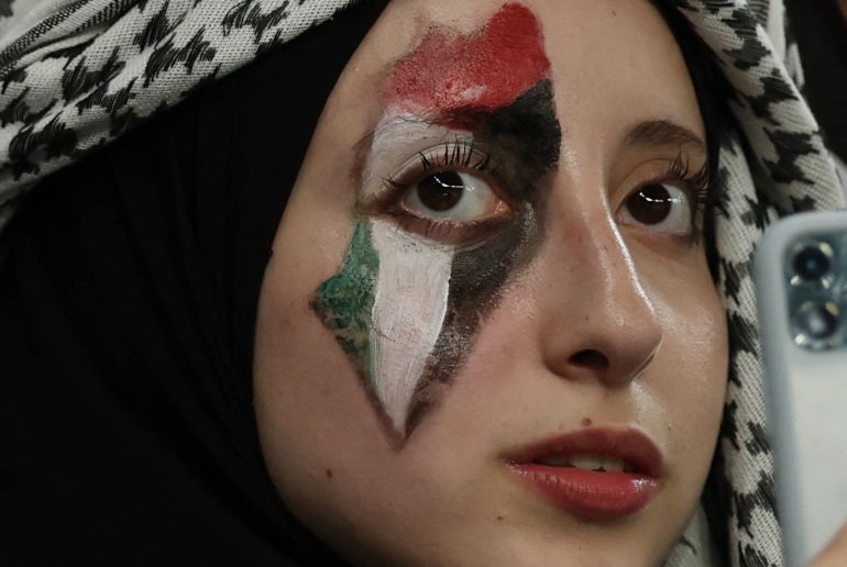 Soccer Football - FIFA Arab Cup - Qatar 2025 - Group A - Syria v Palestine - Education City Stadium, Al Rayyan, Qatar - December 7, 2025 Palestine fan REUTERS/Mohammed Salem