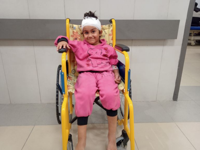 Sundus in the wheelchair at Al-Shifa Hospital [Courtesy of Eman Hillis]