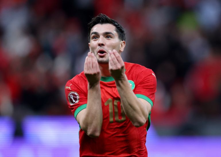 Soccer Football - CAF Africa Cup of Nations - Morocco 2025 - Round of 16 - Morocco v Tanzania - Prince Moulay Abdellah Stadium, Rabat, Morocco - January 4, 2026 Morocco's Brahim Diaz celebrates scoring their first goal REUTERS/Amr Abdallah Dalsh