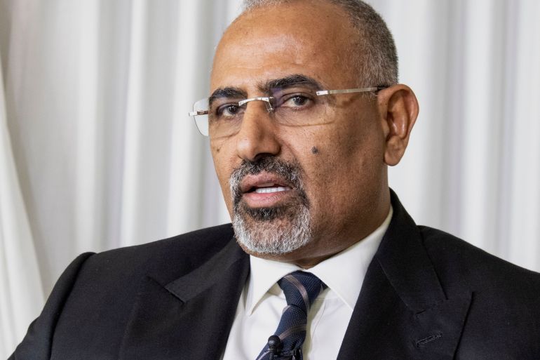 The president of the Yemen’s Southern Transitional Council Aidarous Al-Zubaidi sits for an interview.