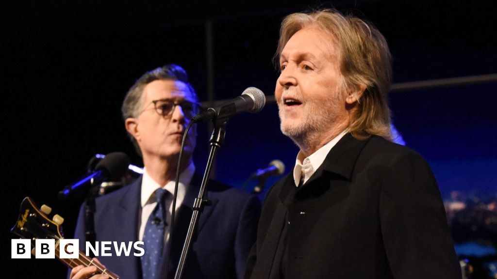 Stephen Colbert joined by Sir Paul McCartney for The Late Show finaleThe host joined Sir Paul and the band to close out the show with a performance of the Beatles' Hello, Goodbye.46 mins agoUS & Canada Stephen Colbert joined by Sir Paul McCartney for The Late Show finaleThe host joined Sir Paul and the band to close out the show with a performance of the Beatles' Hello, Goodbye.46 mins agoUS & Canada