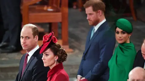 PA Media Prince William, Catherine, Prince Harry and Meghan, in Westminster Abbey in 2020
