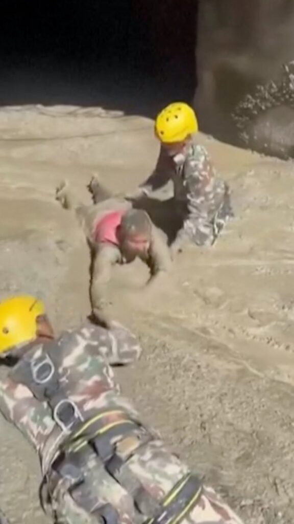 Nepal army rescues survivors from hydropower tunnelNepal's Prime Minister Secretariat shared footage showing army personnel rescuing people from a hydropower tunnel.37 mins ago