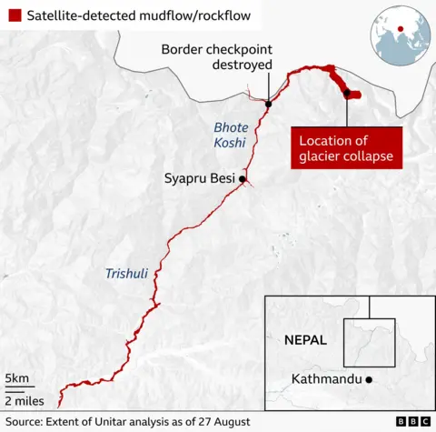 A graphic showing satellite-detected mudflow/rockflow