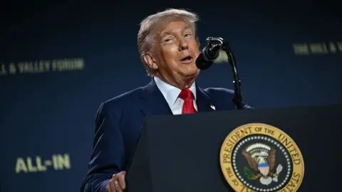 AFP via Getty Images US President Donald Trump delivers remarks at the "Winning the AI Race" AI Summit at the Andrew W. Mellon Auditorium in Washington, DC, on July 23, 2025. 