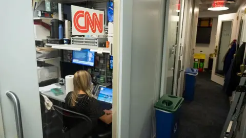 Getty Images A CNN booth seen in the White House 