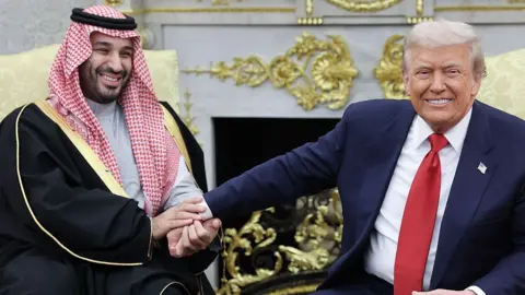 Getty Images President Donald Trump (R) meets with Crown Prince and Prime Minister Mohammed bin Salman of Saudi Arabia during a bilateral meeting in the Oval Office of the White House on November 18, 2025 in Washington, DC. 