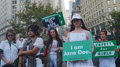 Getty Images A 'Stop sexual violence day of action' rally takes place in Foley Square, Manhattan, on Thursday, October 8, 2026, in the wake of Cornell University rape accusations in New York City, U.S. 