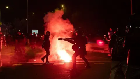 Europa Press via Getty Images Disturbances broke out during a protest outside the Ministry of Transport and Sustainable Mobility to demand accountability following the rail accident on 28 October.