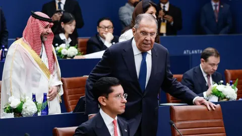 Getty Images Russia's Foreign Minister Sergey Lavrov arrives to take his seat during the first plenary session at the G20 foreign ministers' meeting in Atlanta, Georgia on October 30, 2026.